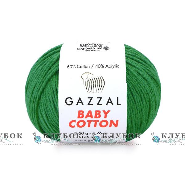 Пряжа Gazzal "Baby Cotton \ Бебі Коттон" Туреччина №3456(зелений)