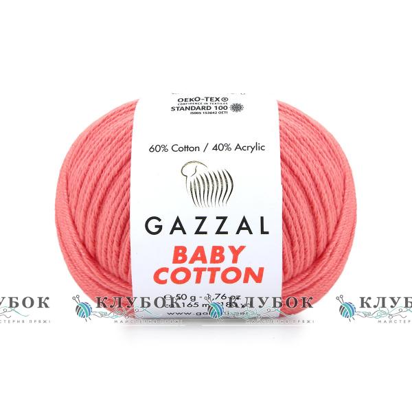 Пряжа Gazzal «Baby Cotton \ Беби Коттон » Турция №3435(яркий коралл)