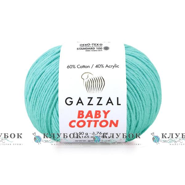 Пряжа Gazzal «Baby Cotton \ Беби Коттон » Турция №3452(бирюза)