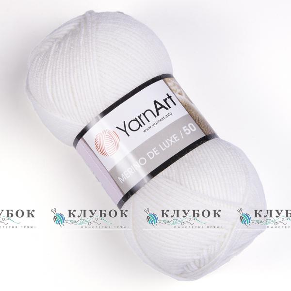 Пряжа полушерсть YarnArt «Merino de Luxe 50 / Мерино де Люкс 50» Турция №501(белый)