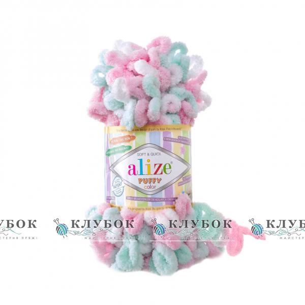 Плюшевая пряжа Alize «Puffy color / Пуффи колор»№6052 цена за4шт